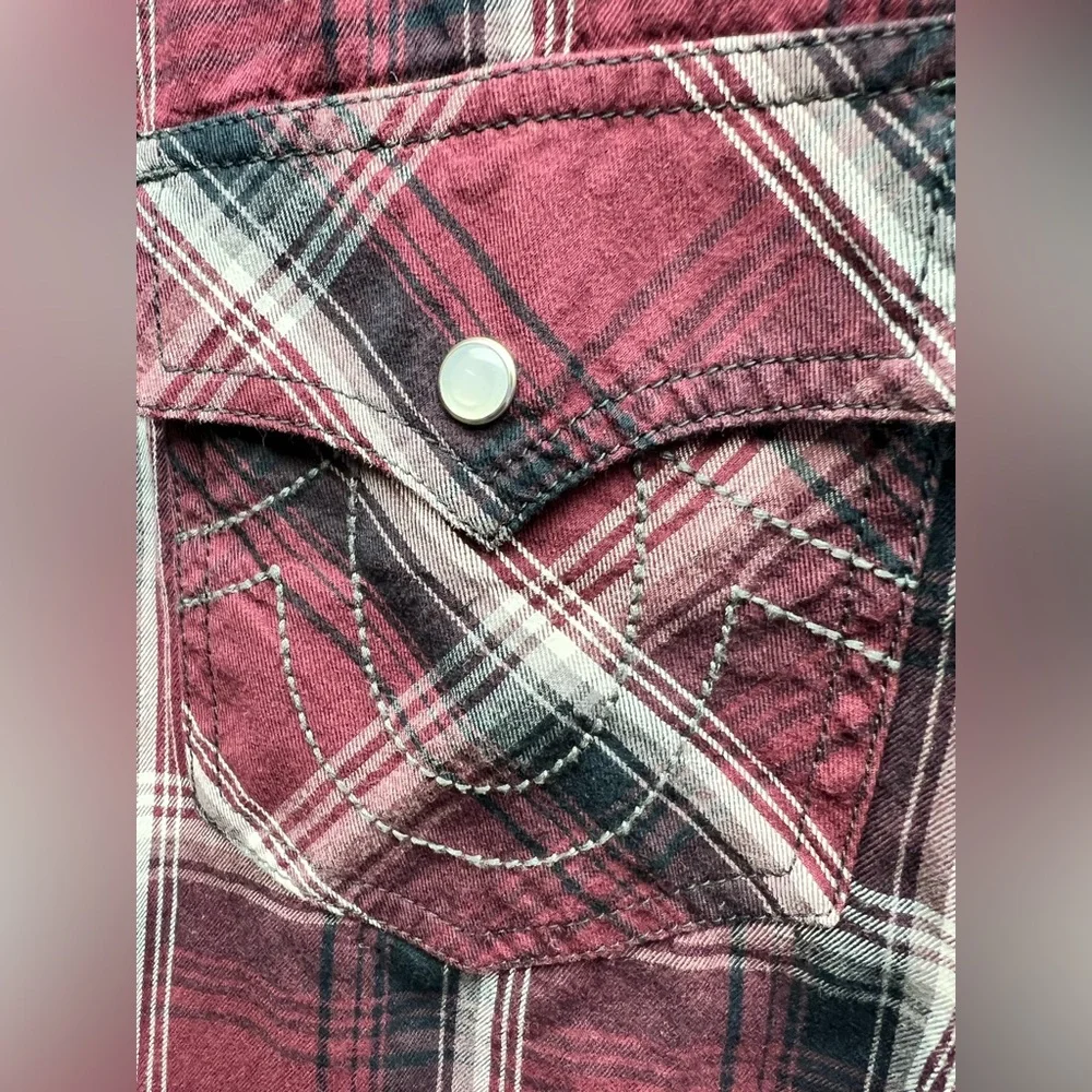 True Religion Red and White Plaid Shirt- L/S Western, Medihm‎